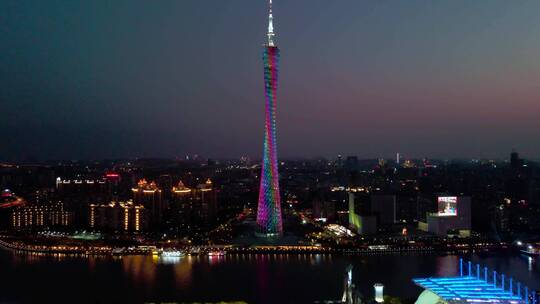 航拍 广州 广州塔 CBD 核心区 夜景 日落 4K