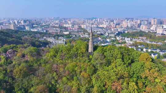 浙江杭州西湖景区宝石山保俶塔航拍旅游风景