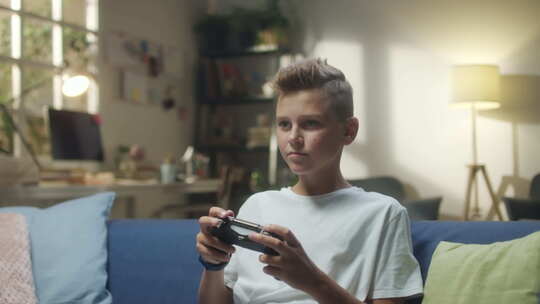 青少年玩家在家玩游戏机视频素材模板下载