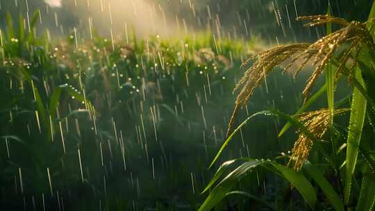 雨春谷雨雨水小满乡村振兴风景水滴滴水发芽