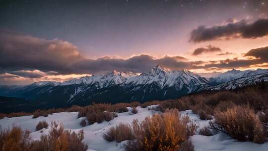 雪山星空黄昏自然景观