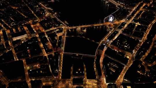 4K 航拍欧洲瑞士城市夜景