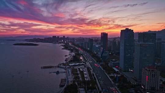 青岛西海岸夜景唐岛湾夜景航拍视频素材模板下载