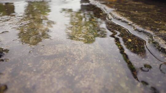 雨水落在水坑中的特写镜头