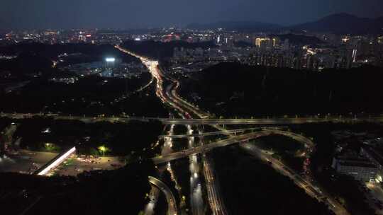 城市交通-深圳水官高速龙景立交夜景航拍