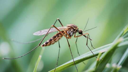 微距特写蚊子停驻绿植