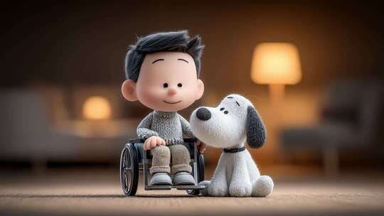男孩与史努比温馨相伴