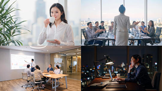 职场精英办公会议商务合作洽谈加班工作女性