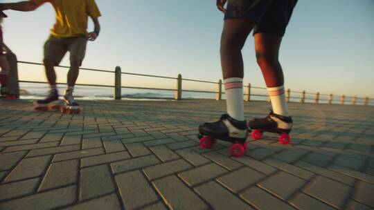 日落时溜冰鞋的拖写视频素材模板下载