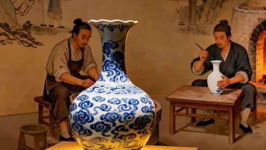 中古代工匠用传统工艺制作青花瓷制作过程