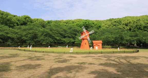 阳光风车森林草地野花盛开春光明媚