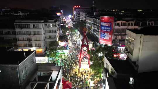 广西桂林城市夜景灯光交通航拍