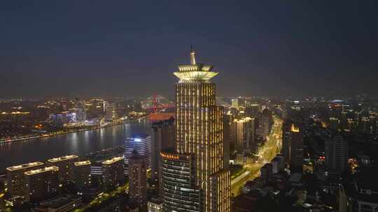 上海国际航运金融大厦夜晚夜景航拍