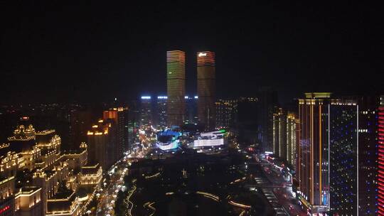 航拍贵阳夜景花果园夜景花果园双子塔视频素材模板下载