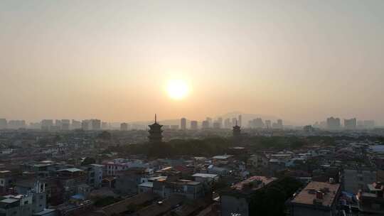 泉州开元寺东西塔航拍西街泉州市区建筑风光