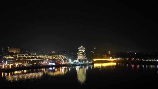 惠州合江楼夜景航拍东江夜晚风光河流风景