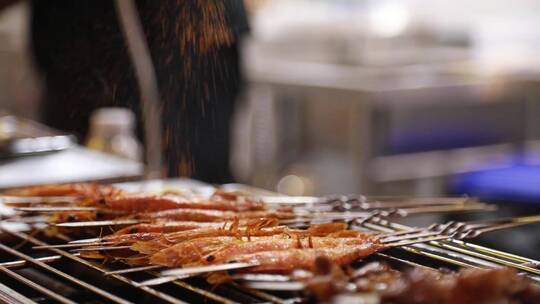 烧烤烤肉扇贝虾类制作过程视频素材模板下载