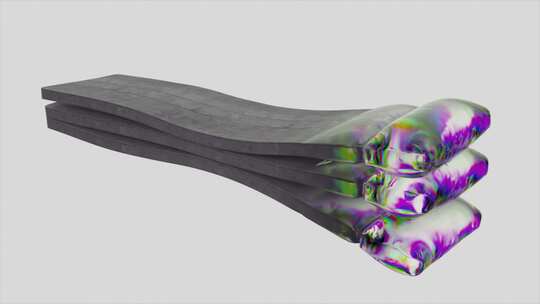白色背景下混凝土到彩虹色软表面的三维转换