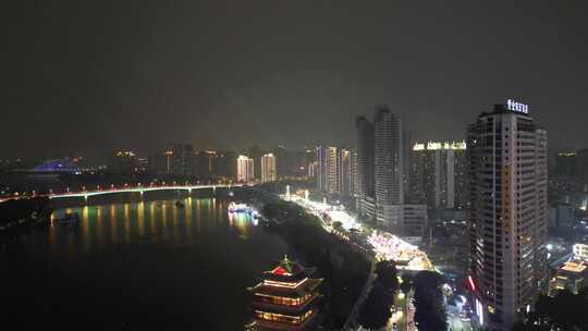 航拍广西南宁城市夜景