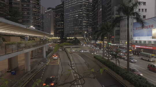 香港中环马路街景夜景