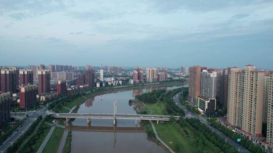 航拍衡阳蒸水城市风光