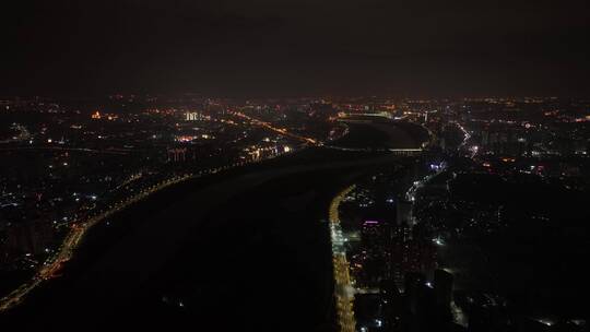 泉州江滨两岸市区夜景航拍晋江大景航拍夜景