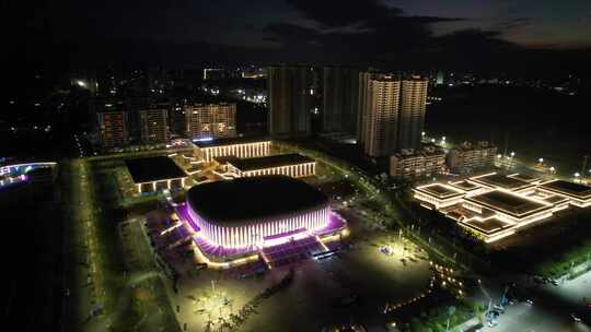 广西玉林博白新体育馆 学青会夜景航拍