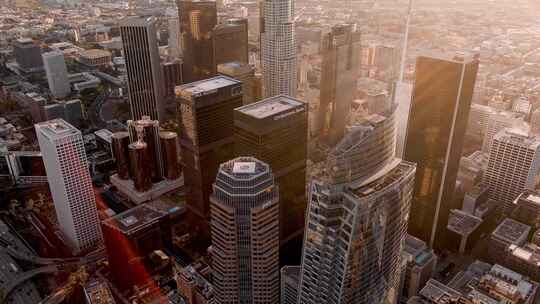 城市航拍加州洛杉矶保罗黑斯廷斯大厦日出视频素材模板下载