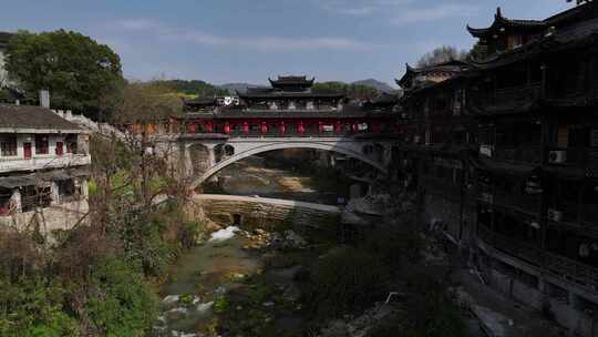 湖南湘西芙蓉镇航拍古镇风景