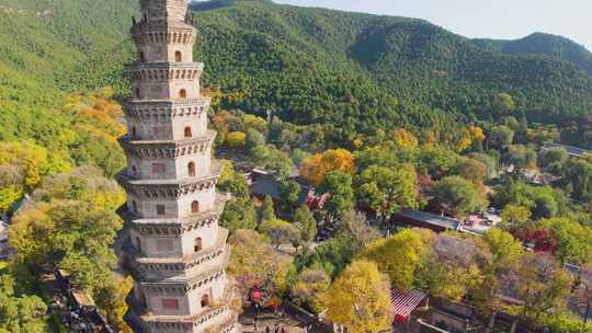 4k航拍山东济南灵岩寺秋景