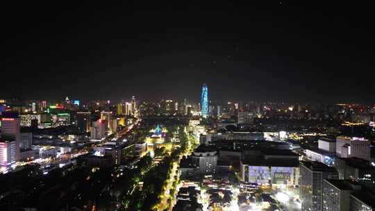 航拍山东济南老城区城市夜景