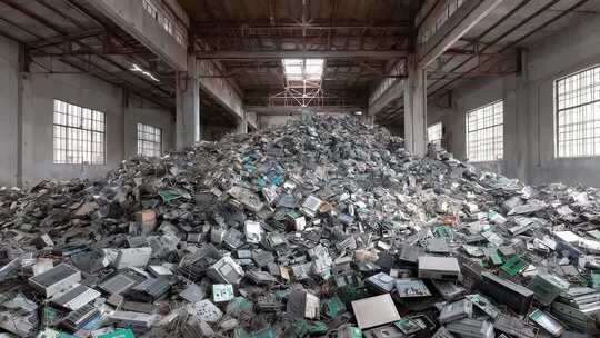 废弃电子产品堆积如山等待回收处理