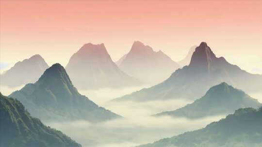 山峦云海黄昏美景