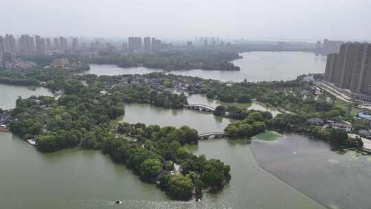 湖北黄冈遗爱湖公园幽兰芳径景区航拍