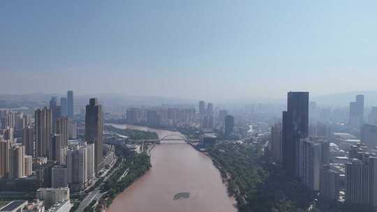 航拍甘肃兰州城市风光城市大景