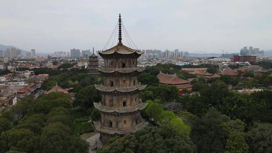 大气 航拍 福建 泉州 西街 东西塔 开元寺