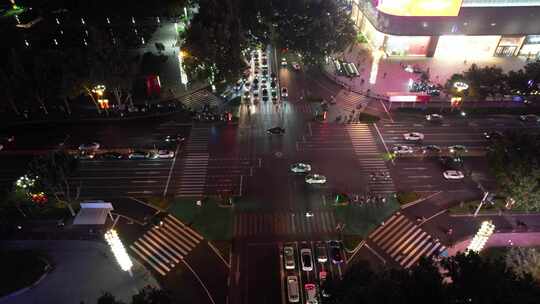 河北邯郸城市夜景灯光交通航拍