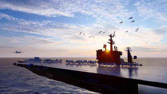 航空母舰战斗群在海上巡航演习