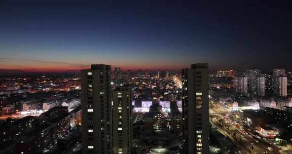 齐齐哈尔夜景航拍空镜