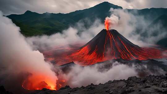 喷发中的火山自然景观