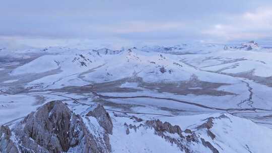 青海三江源雪景地貌航拍