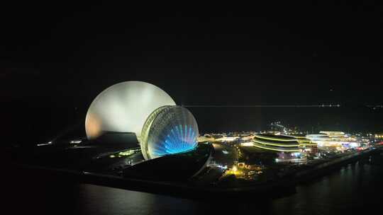 珠海日月贝夜景航拍夜晚珠海大剧院珠海地标