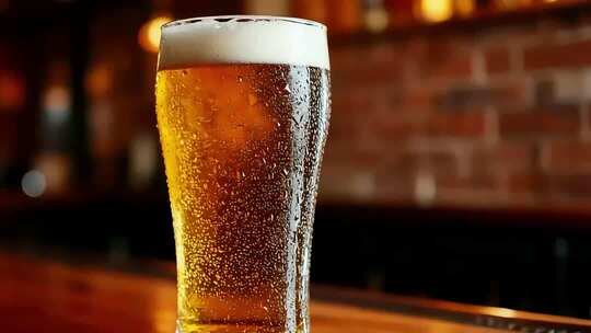 酒吧柜台的一杯啤酒