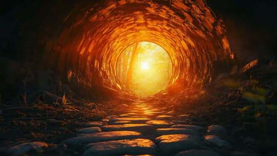 隧道尽头的阳光景象时空隧道