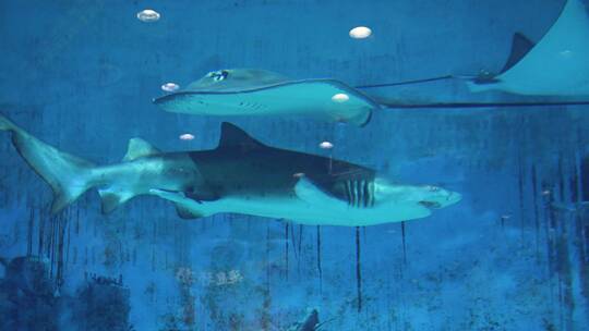 水族馆的鲨鱼游动视频素材模板下载