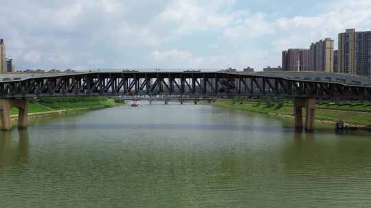 长沙城市人行景观桥浏阳河航拍4K素材宣传片