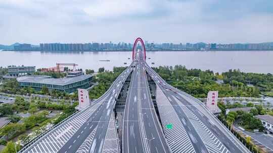 杭州_之江大桥航拍延时004视频素材模板下载