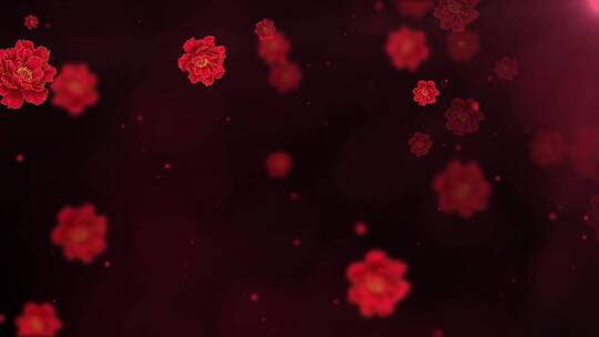 红色牡丹花花朵飘飞LED唯美演绎背景