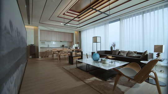 室内设计现代简约室内设计，茶室与客厅隔断