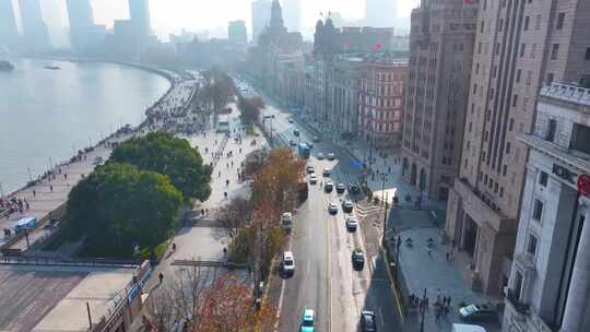 上海外滩南京东路航拍车流人流黄浦区风景城